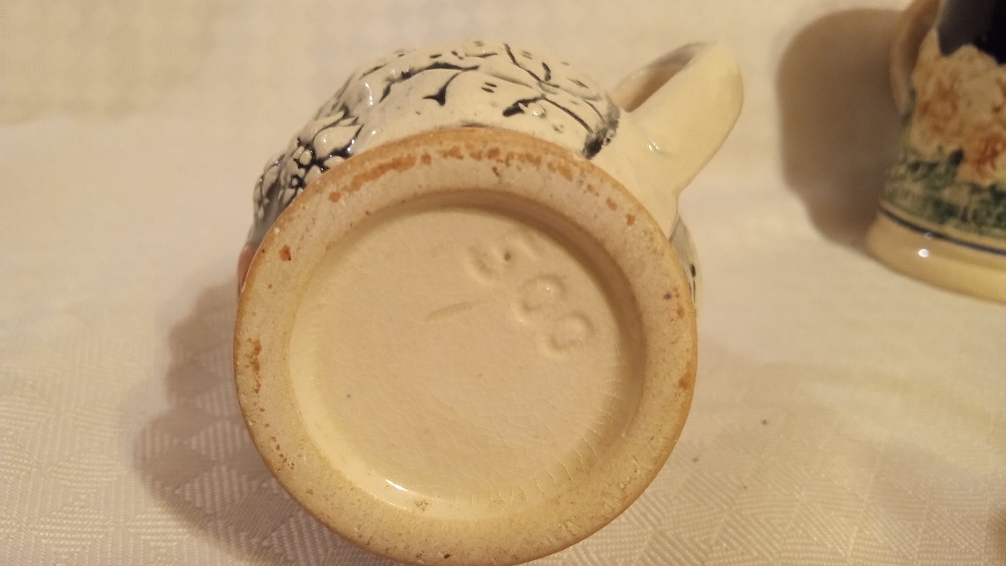 Vintage Bavarian Mini Stein #500 | Hand-Painted German Ceramic Relief Mug | Alpine Couple Souvenir (Mint)