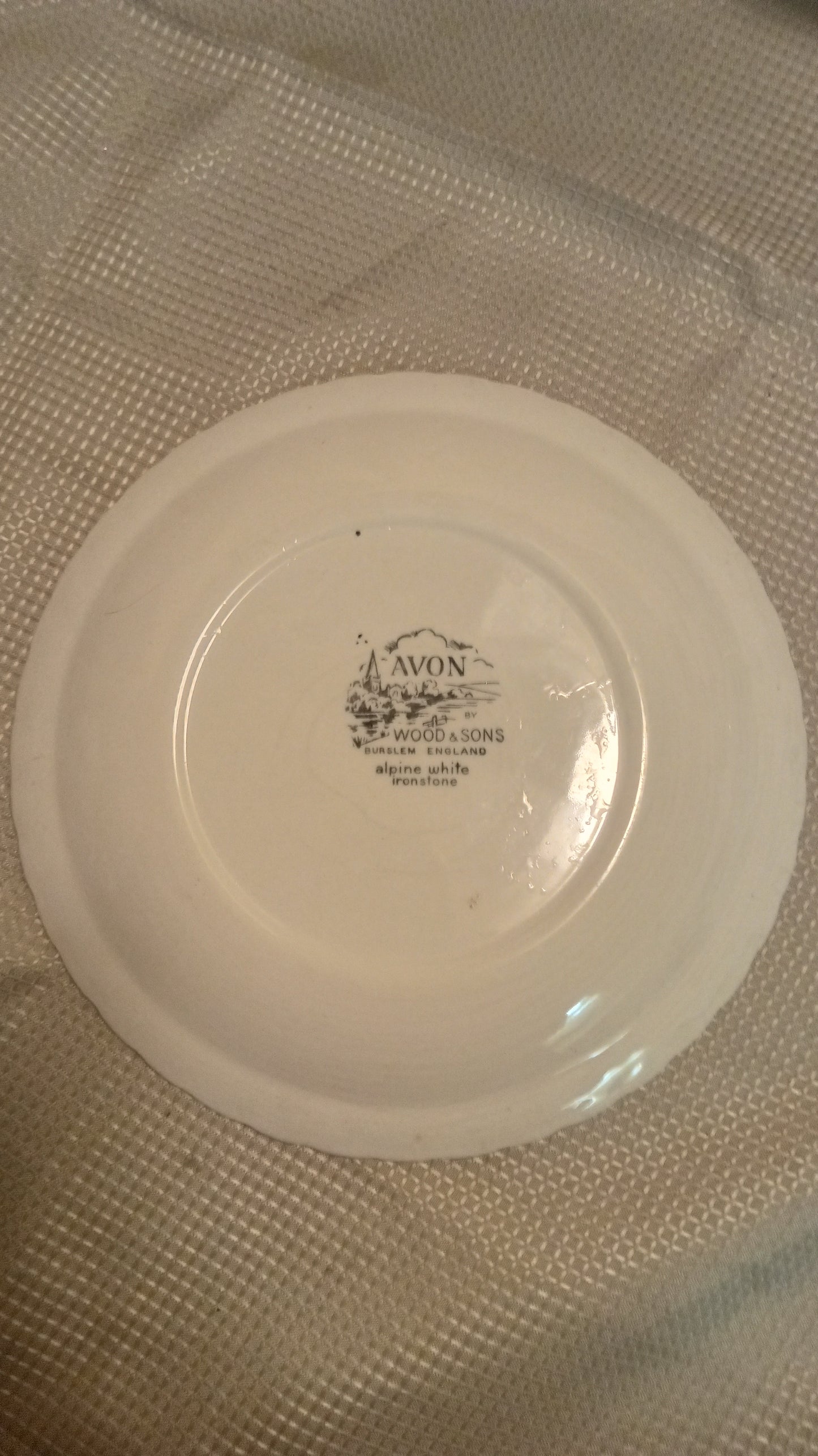 Vintage Avon by Wood & Sons Floral Plate - Alpine White Ironstone Dinnerware - Blue & Gold Scalloped Edge