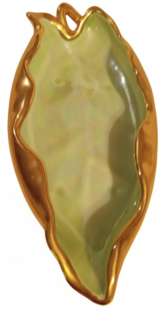 VINTAGE 1950s 22K Gold Leaf Dish Mint Condition Iridescent Green Trinket Tray | Mid-Century Hollywood Regency Decor