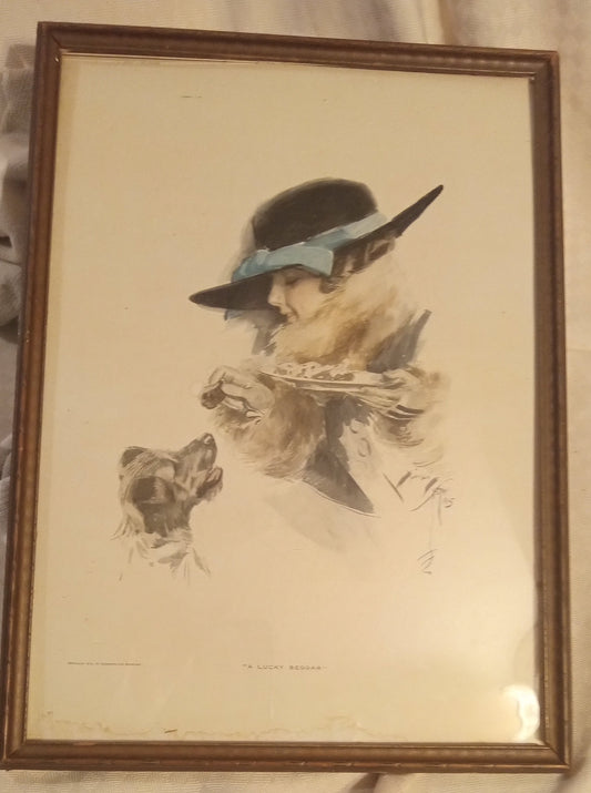 Vintage 1930s “A Lucky Beggar” Cosmopolitan Magazine Art Print – Framed Behind Glass – Classic Americana Illustration