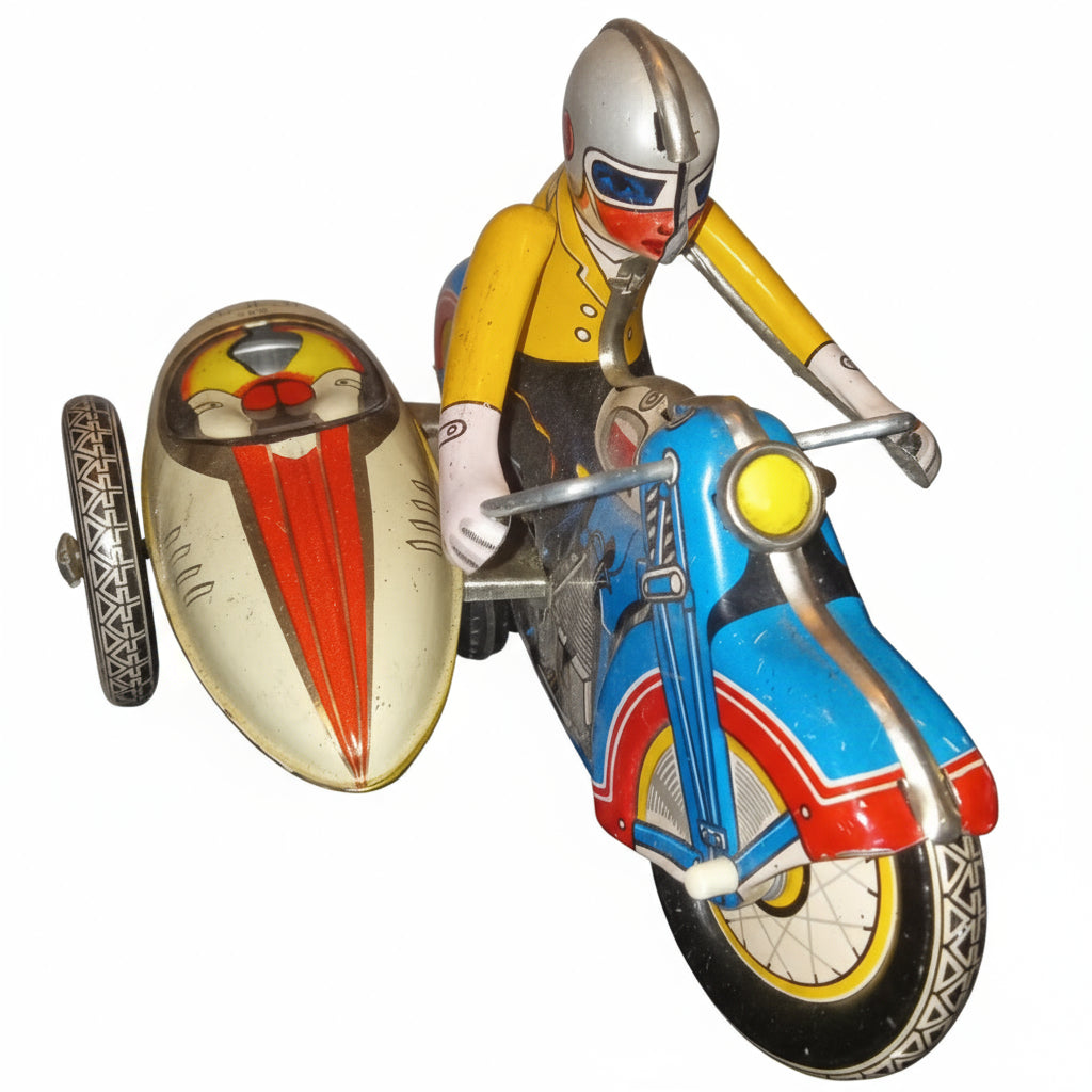 Classic Windup Tin Motorcycle And Sidecar works!