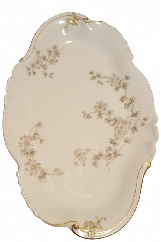 Antique Limoges Platter CFH/GDM - French Charles Field Haviland Oval Serving Dish - Sepia Floral & Gold Trim