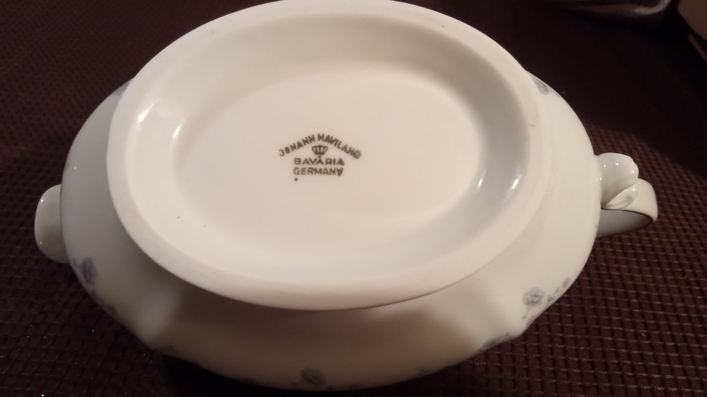 MINT! Johann Haviland 'Blue Garland' Gravy Boat w/Underplate ποΈ FREE SHIPPING! Bavaria Germany Platinum Trim