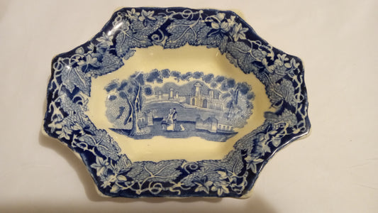 Antique Mason's Ironstone VISTA Small Serving Dish | Blue Transferware Octagonal Relish Bowl | 7" England Collector Quality