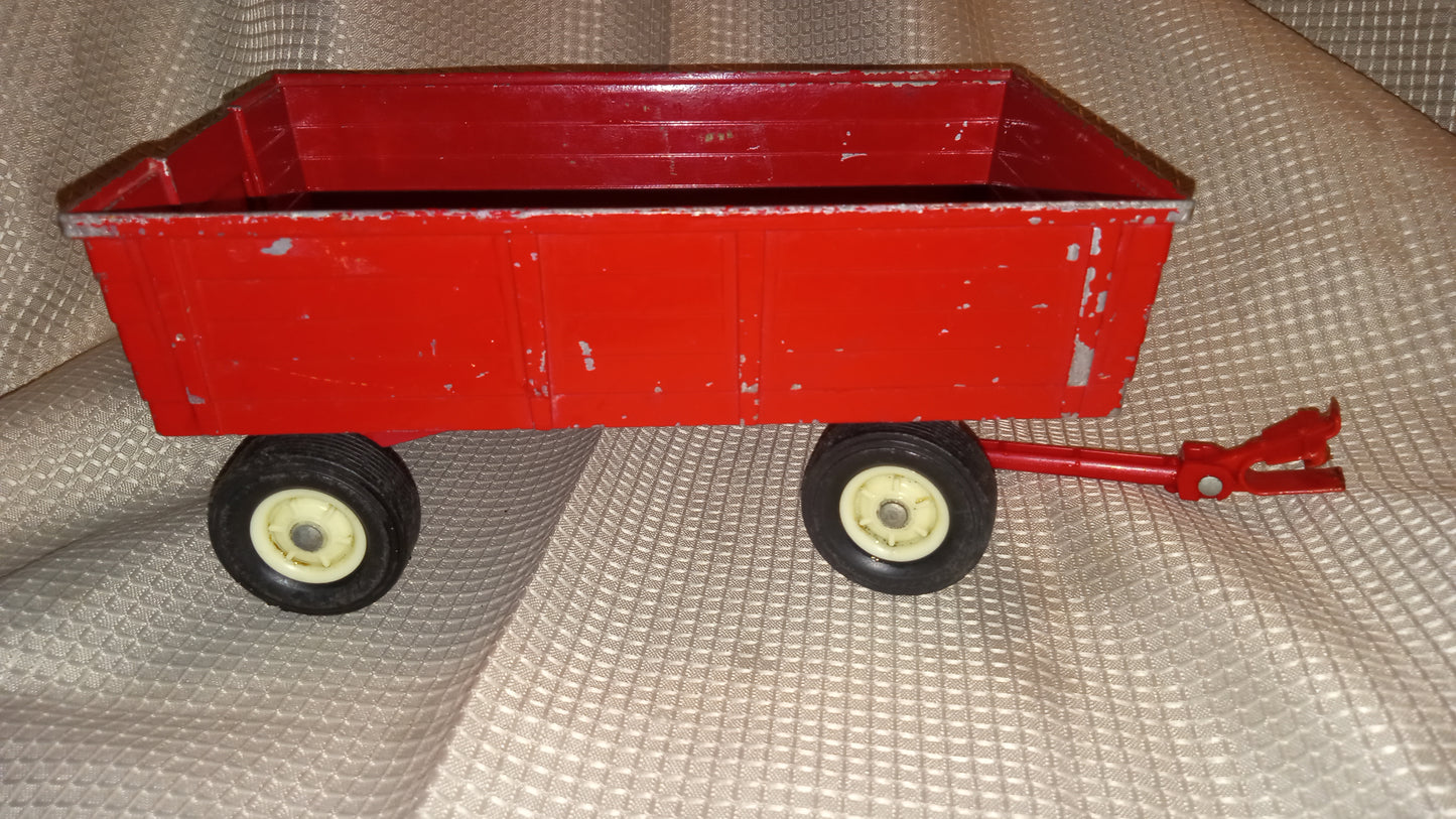 Vintage ERTL Red Dump Wagon 1:16 Scale - Dyersville Iowa Farm Toy - Metal / Pressed Steel