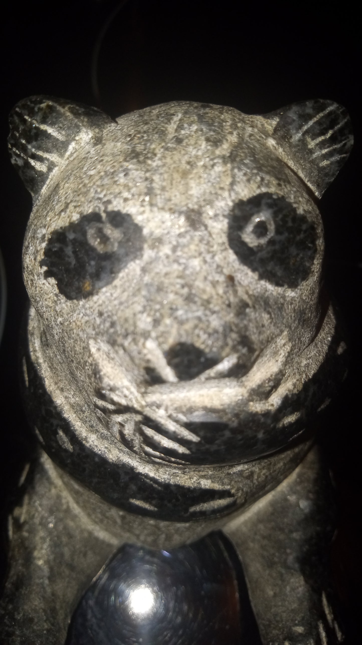 HAND CARVED PANDA GRANITE STONE GREY/BLACK One of a kind