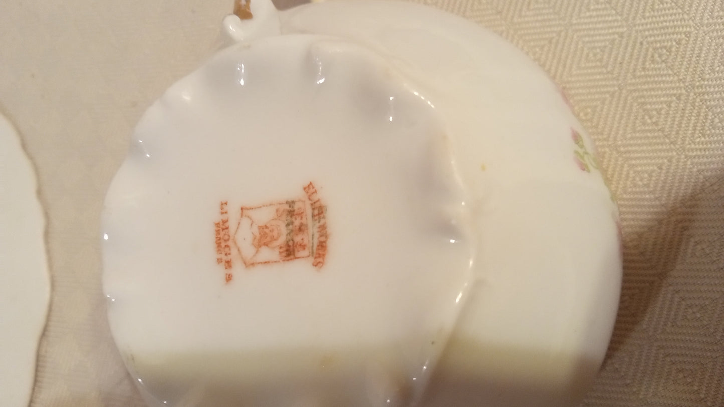 Elite Works Limoges Pink Rose Bouillon Set (2) | Antique French Porcelain