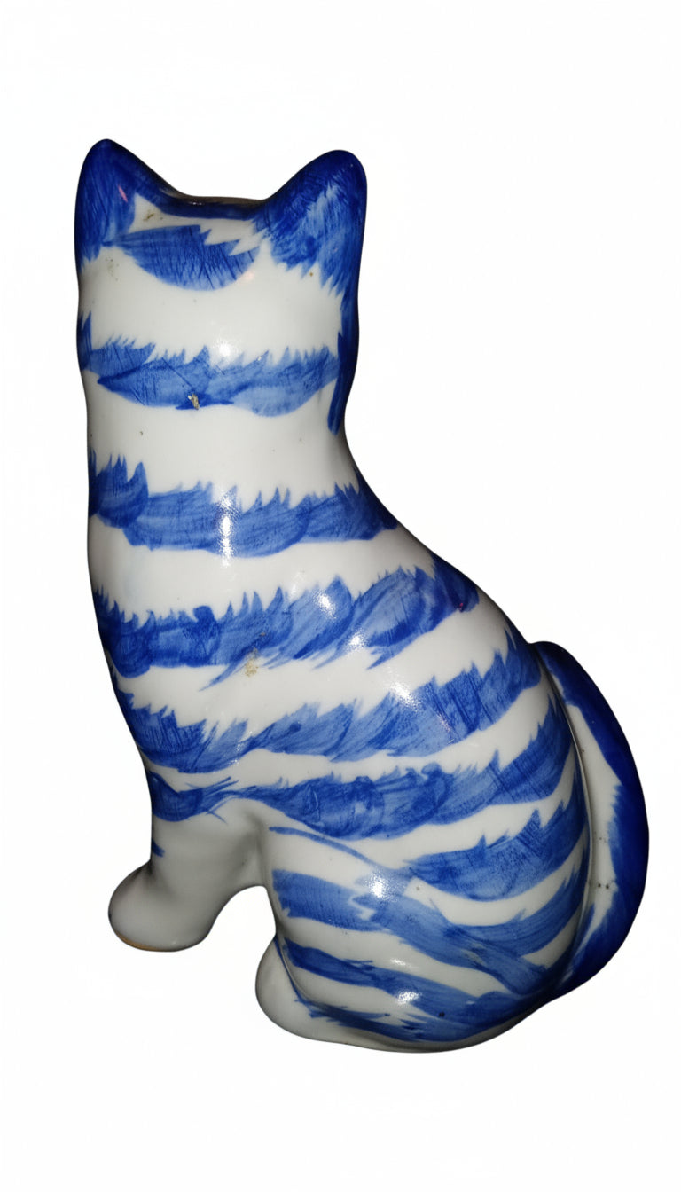 VINTAGE DELFT BLUE CAT TIGER PORCELAIN FIGURE