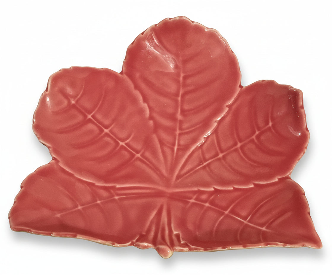 Vintage Senegal China Ceramic Red Leaf Dish | Collectible Ashtray/Trinket Dish | Retro Decor