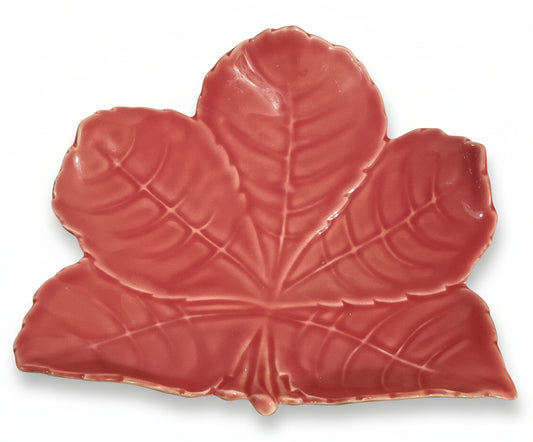 Vintage Senegal China Ceramic Red Leaf Dish | Collectible Ashtray/Trinket Dish | Retro Decor