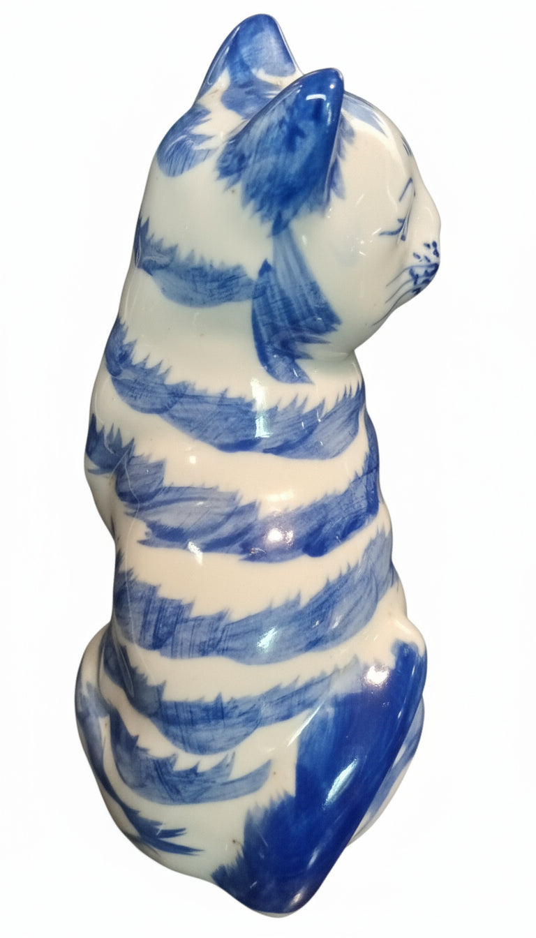 VINTAGE DELFT BLUE CAT TIGER PORCELAIN FIGURE