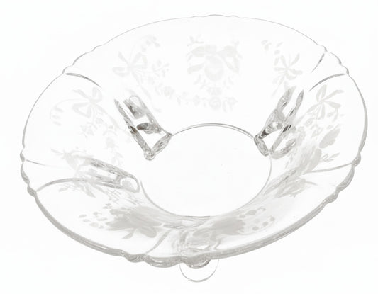 Heisey Orchid Etched Glass Bonbon Dish | 1940s Elegant Depression Era Crystal | 3-Footed Floral & Ribbon Candy Bowl | Mint Condition