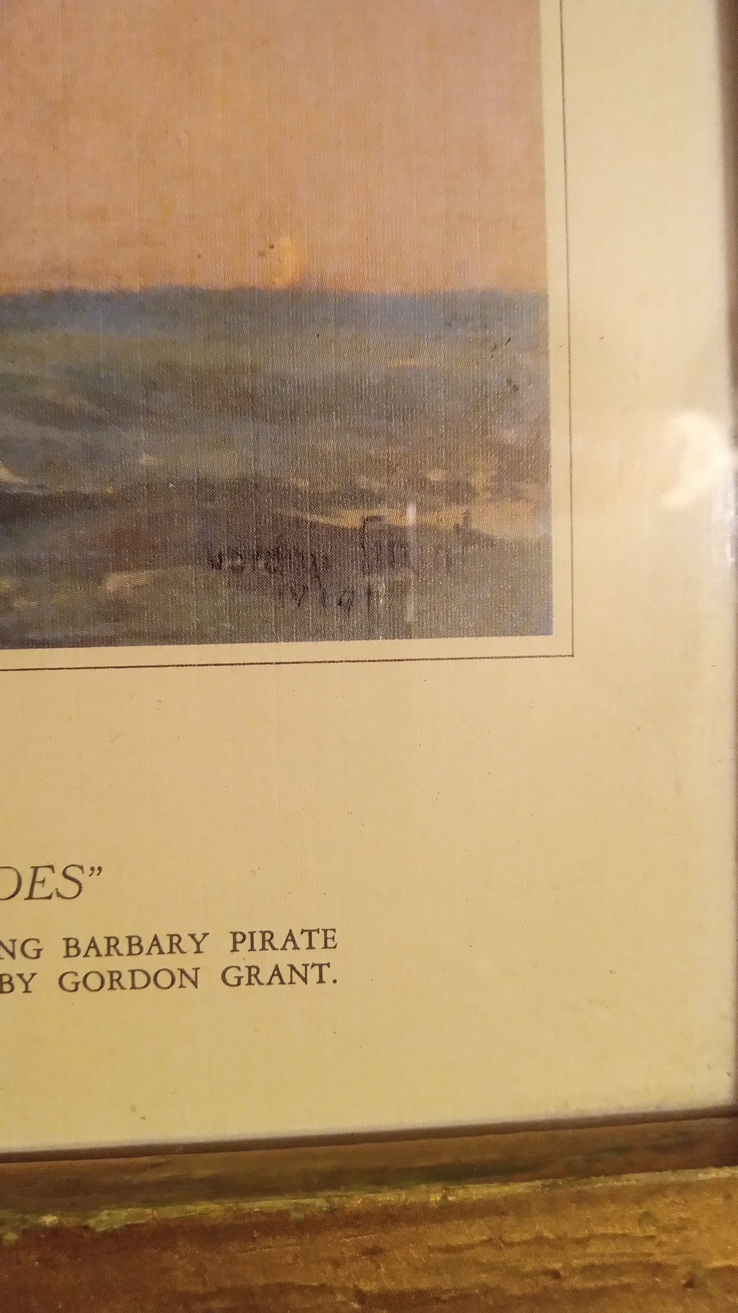 Vintage 1940s “Old Ironsides at Tripoli” Maritime Print by Gordon Grant – Framed Nautical History Art, USS Constitution Naval Scene