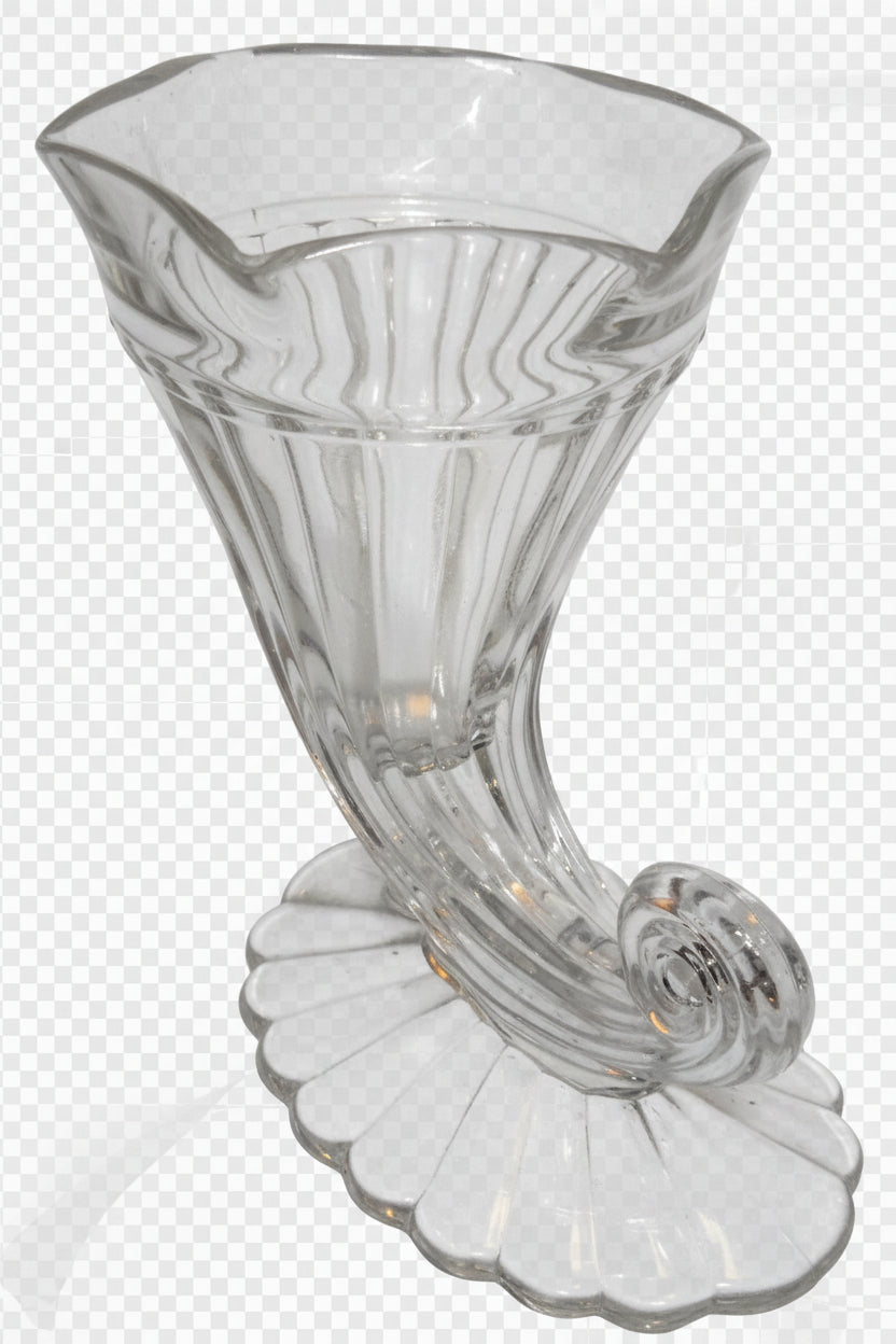 Mid-Century Glass Cornucopia Vase | Fluted Horn of Plenty