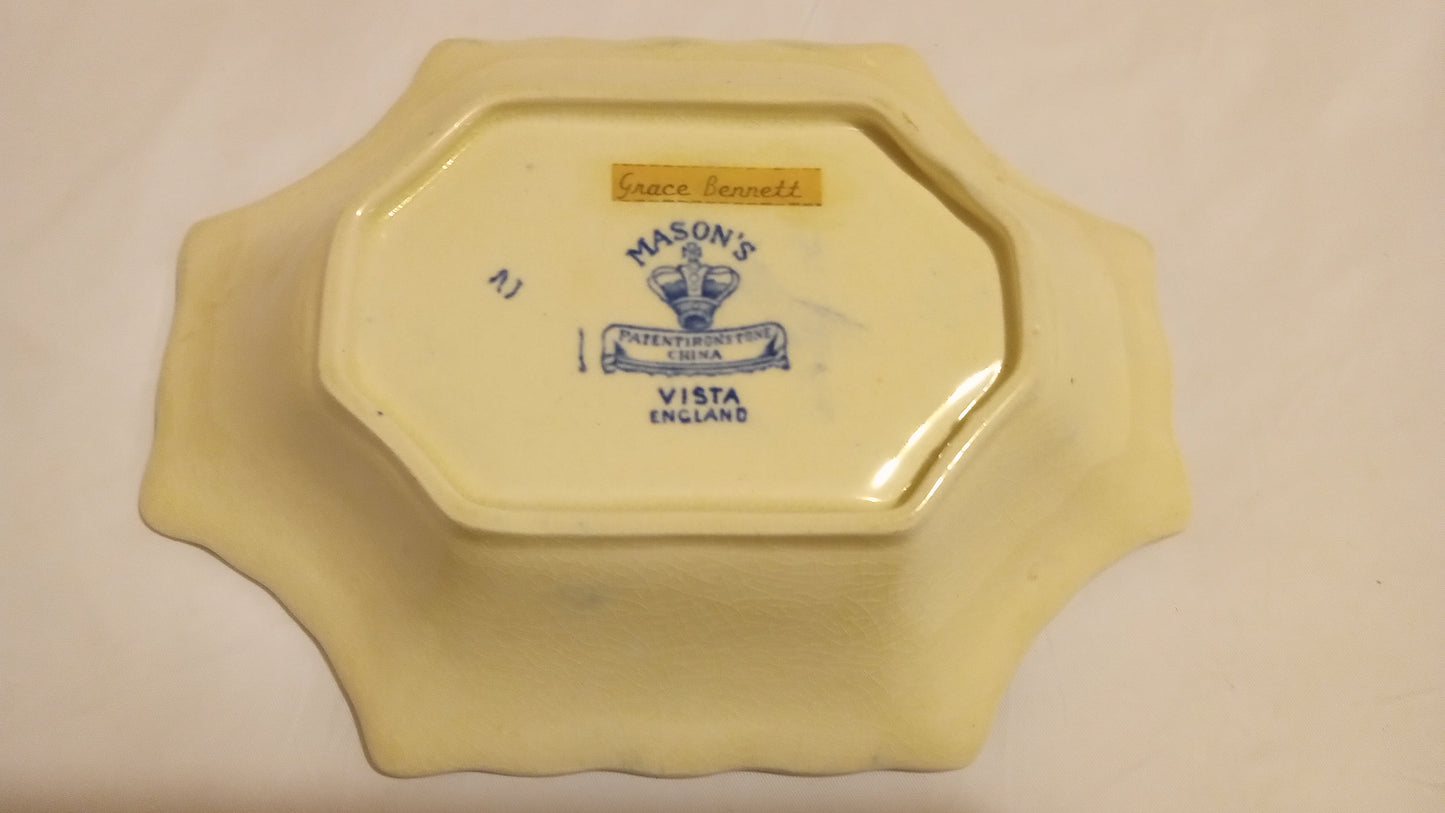 Antique Mason's Ironstone VISTA Small Serving Dish | Blue Transferware Octagonal Relish Bowl | 7" England Collector Quality