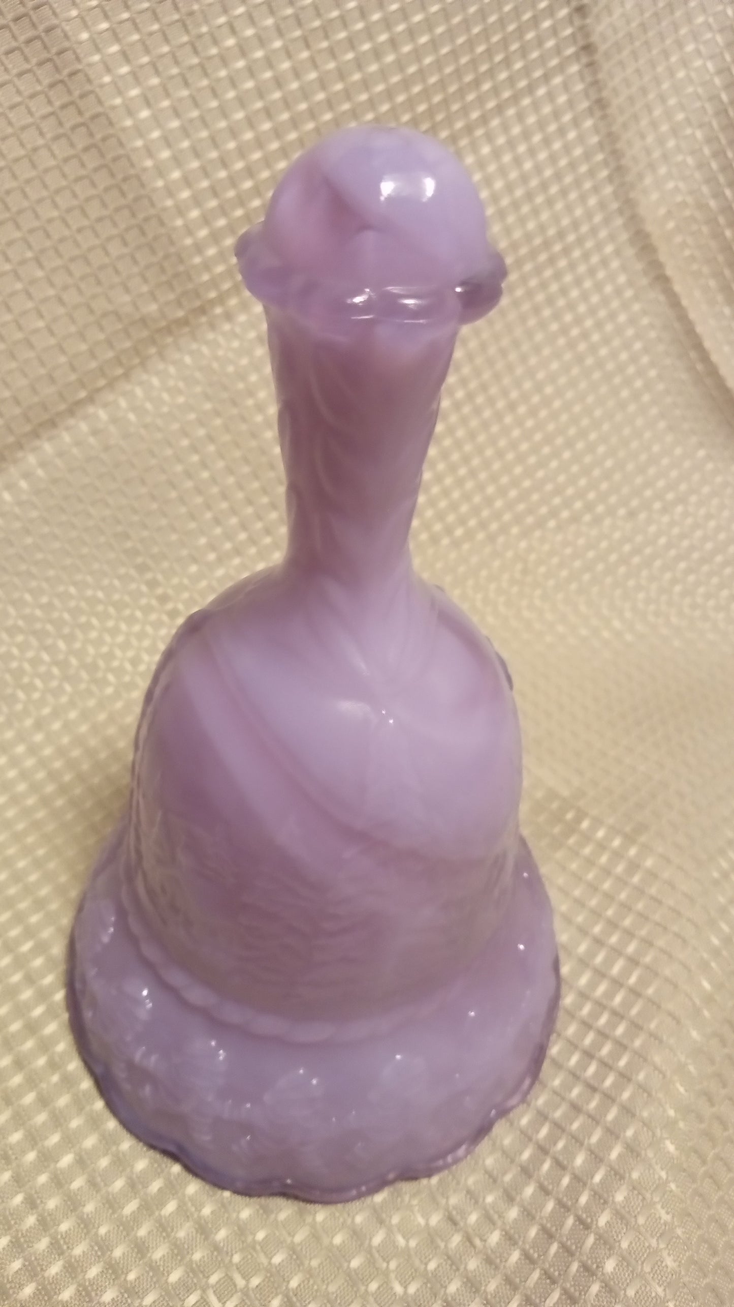 Vintage Purple Slag Glass Christmas Bell - Lavender Winter Scene Figural Art Glass