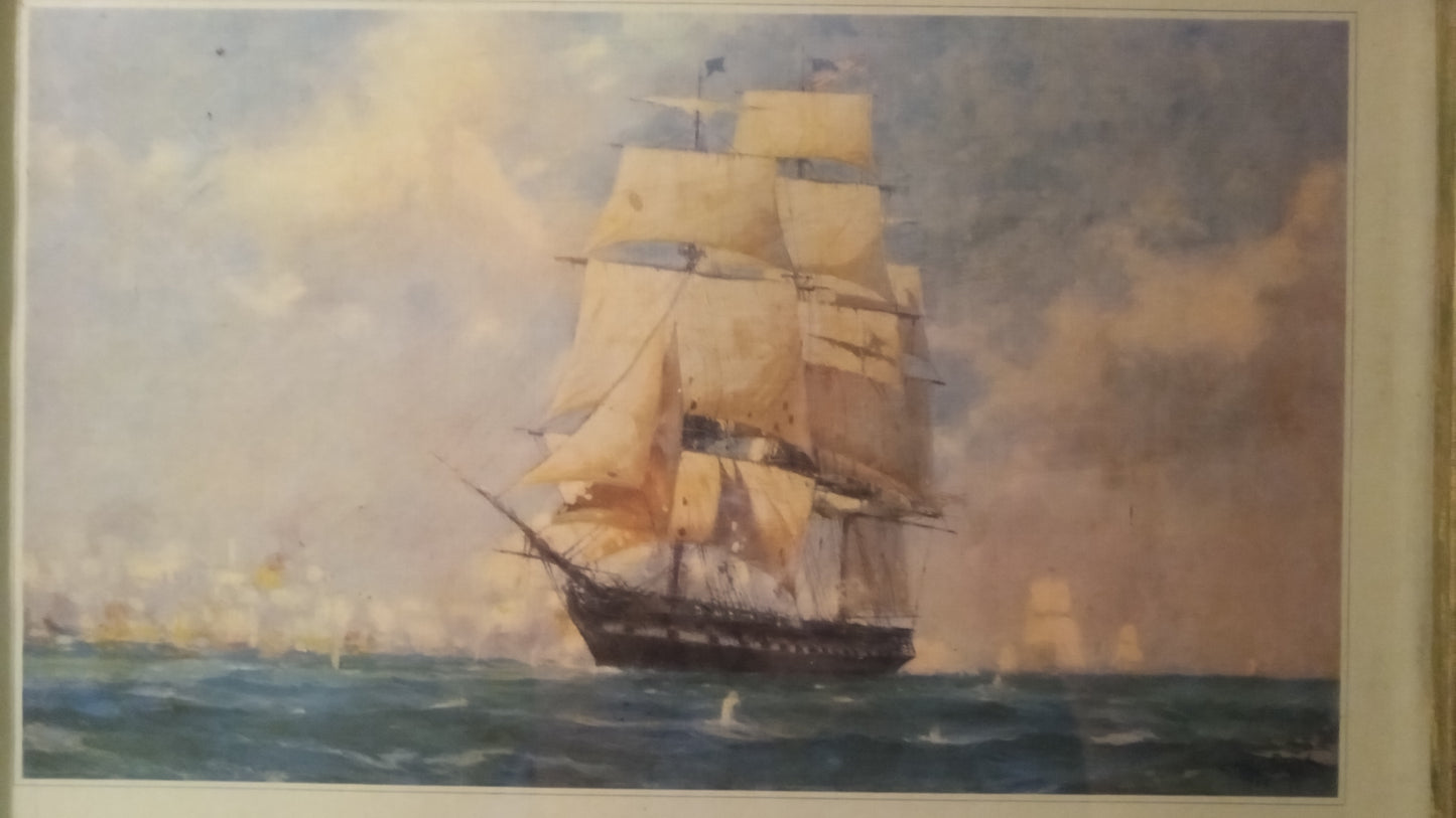 Vintage 1940s “Old Ironsides at Tripoli” Maritime Print by Gordon Grant – Framed Nautical History Art, USS Constitution Naval Scene