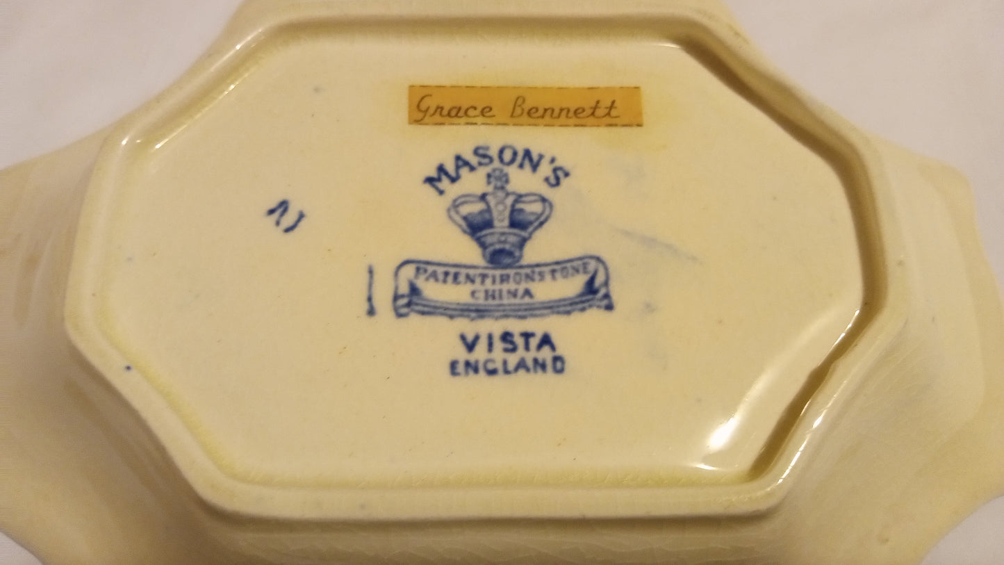 Antique Mason's Ironstone VISTA Small Serving Dish | Blue Transferware Octagonal Relish Bowl | 7" England Collector Quality
