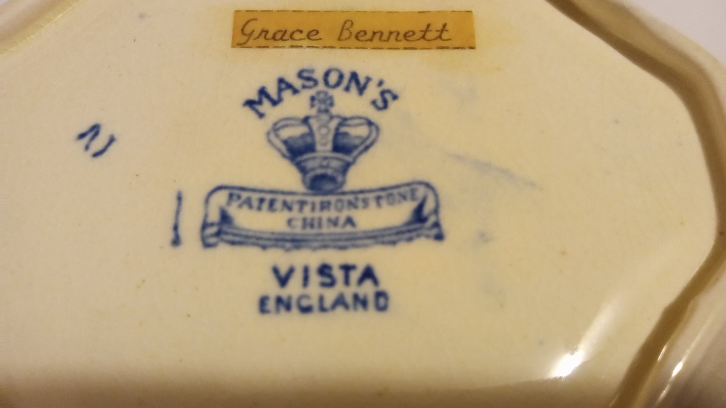 Antique Mason's Ironstone VISTA Small Serving Dish | Blue Transferware Octagonal Relish Bowl | 7" England Collector Quality