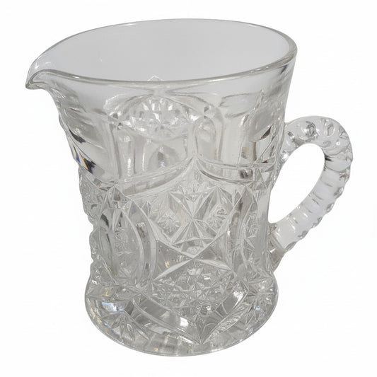 Vintage Pressed Glass Creamer | Starburst & Diamond Cut Design | Elegant 3.5" Pitcher