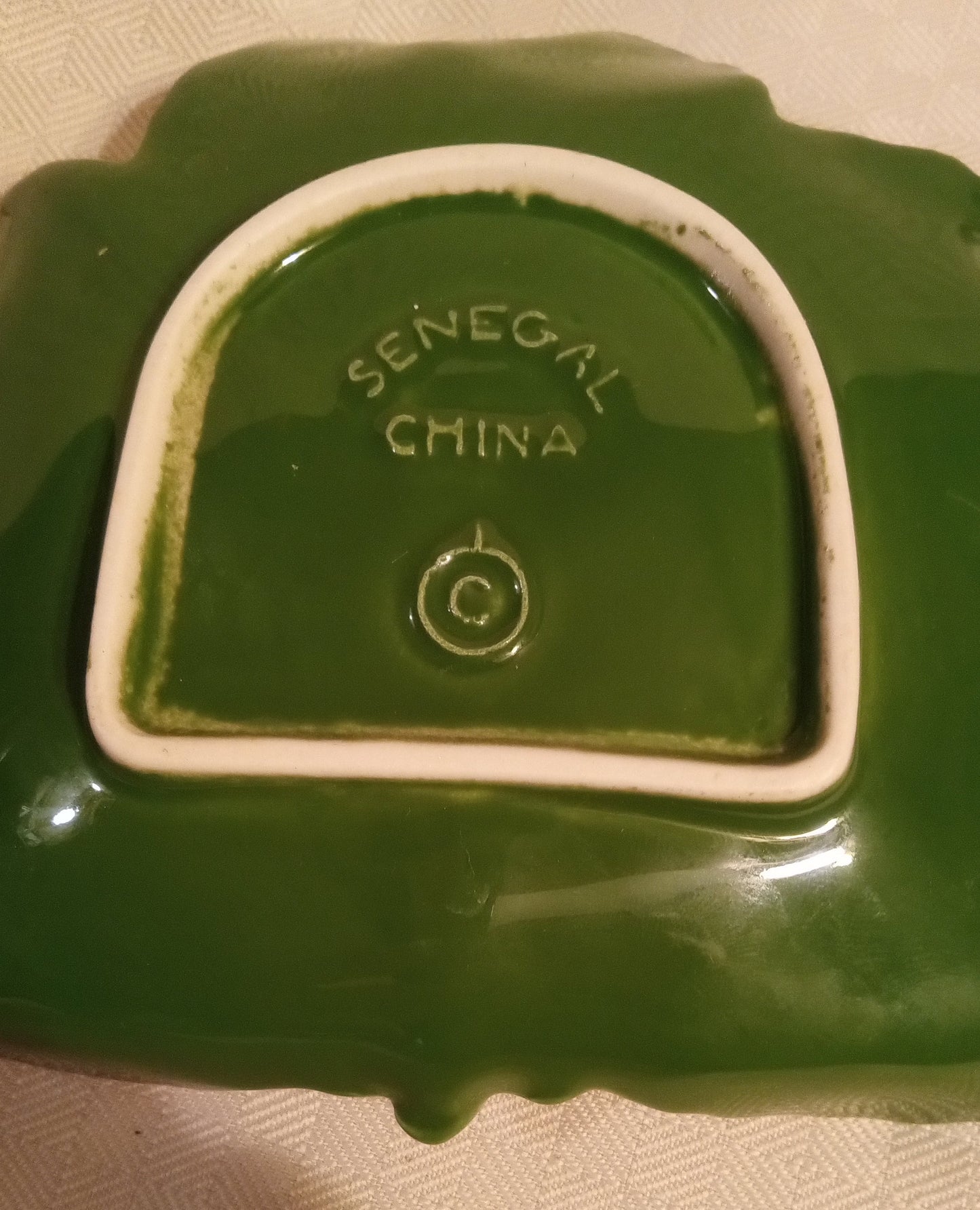 Vintage Senegal China Ceramic Red Leaf Dish | Collectible Ashtray/Trinket Dish | Retro Decor