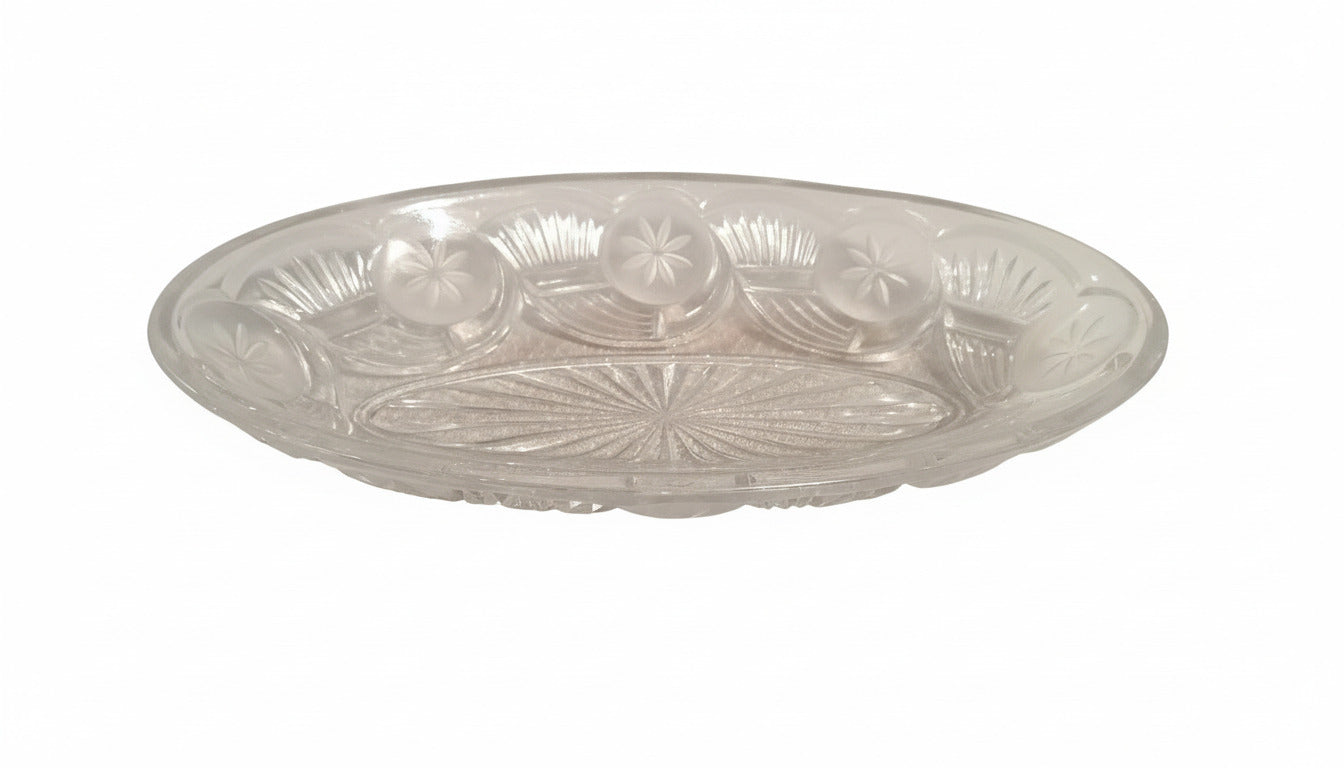 Vintage Frosted Starburst Glass Relish Dish | EAPG Celery Tray | Oval Vanity Bowl