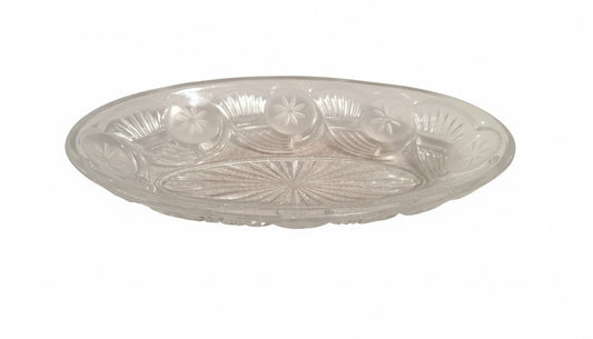Vintage Frosted Starburst Glass Relish Dish | EAPG Celery Tray | Oval Vanity Bowl