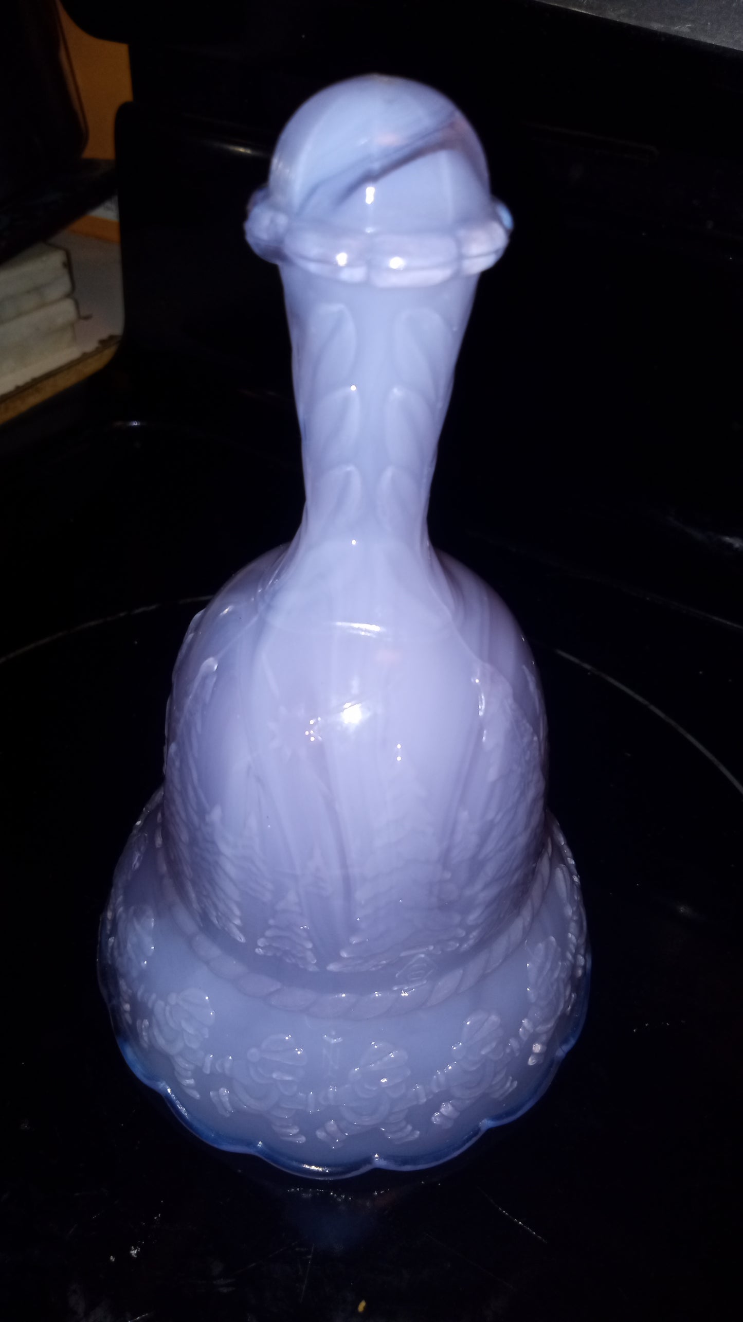 Vintage Purple Slag Glass Christmas Bell - Lavender Winter Scene Figural Art Glass