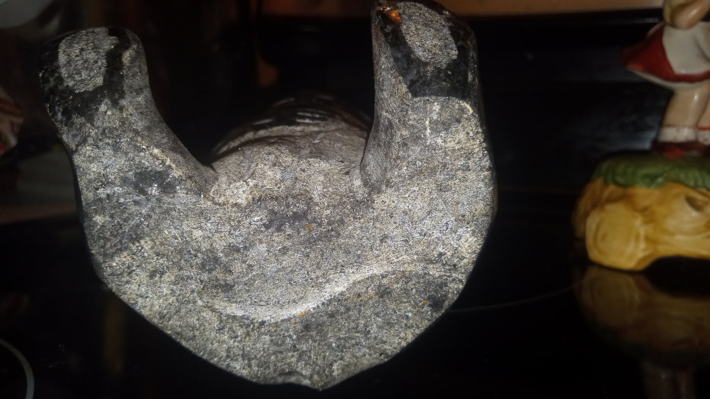 HAND CARVED PANDA GRANITE STONE GREY/BLACK One of a kind