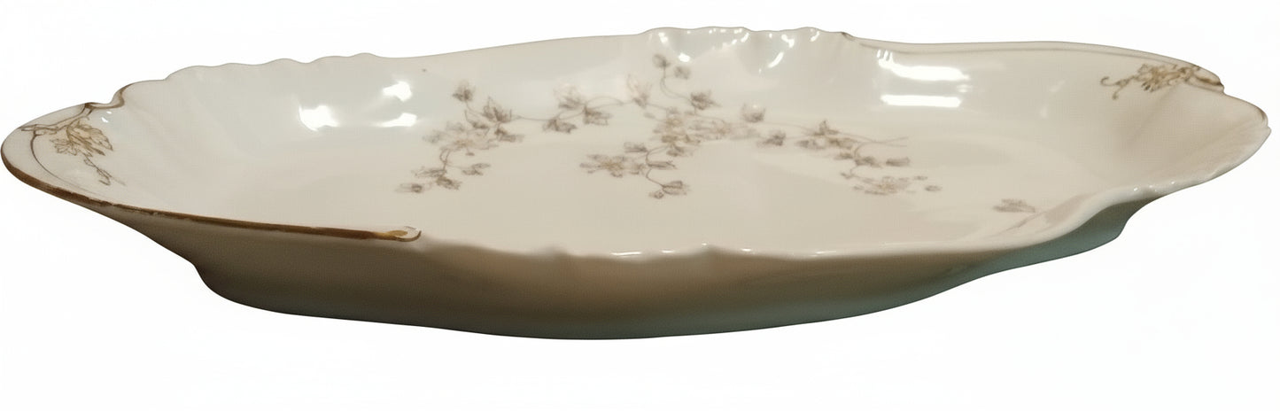 Antique Limoges Platter CFH/GDM - French Charles Field Haviland Oval Serving Dish - Sepia Floral & Gold Trim