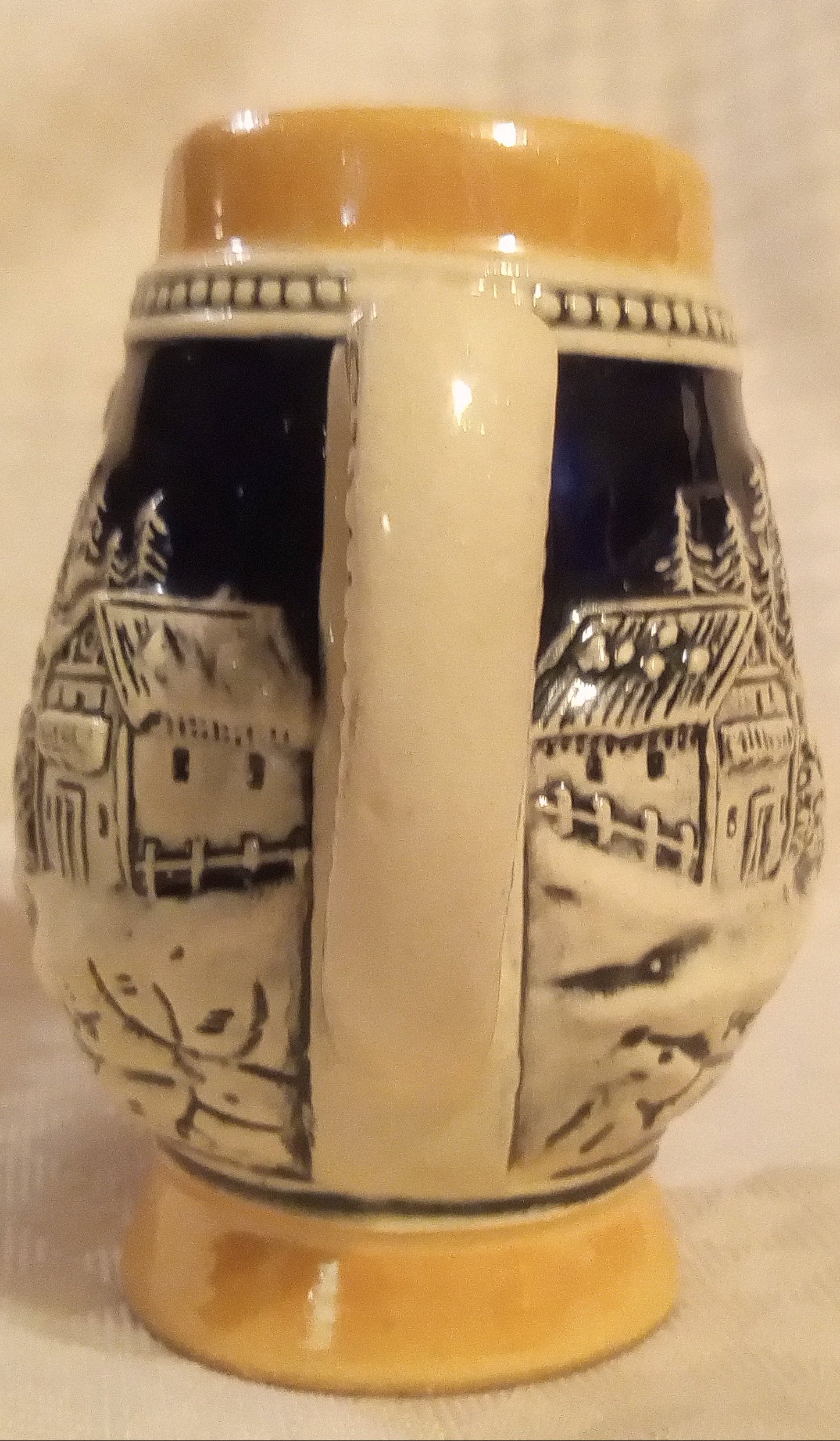 Vintage Bavarian Mini Stein #500 | Hand-Painted German Ceramic Relief Mug | Alpine Couple Souvenir (Mint)