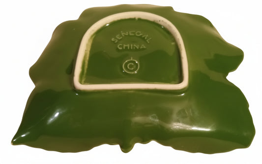 Vintage Senegal China Ceramic Red Leaf Dish | Collectible Ashtray/Trinket Dish | Retro Decor