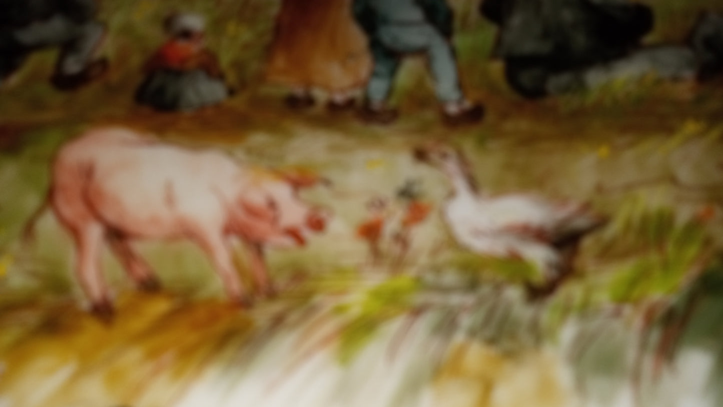 DRAMATIC! French Hunting Scene Plate: "Auvergne (Chasse Aux Loups)" 🐺 Gilded Gold Border + FREE SHIPPING!