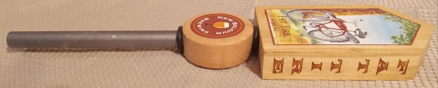 EXCELLENT! Vintage New Belgium FAT TIRE Amber Ale Wood Tap Handle | Iconic Bicycle Design 12"