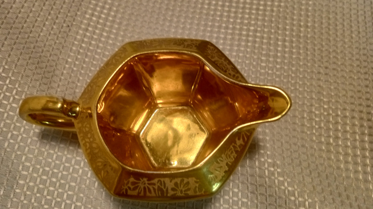ART DECO Gold Lusterware Octagon Creamer - Japanese Sauce Boat (2" Tall, Mint Condition)