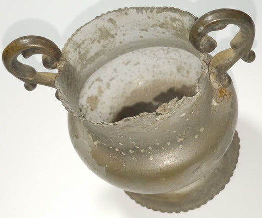 Antique Bronze Miniature Urn | Rustic Salvage Metal Vessel | Two-Handled Salt Cellar (3" Tall)