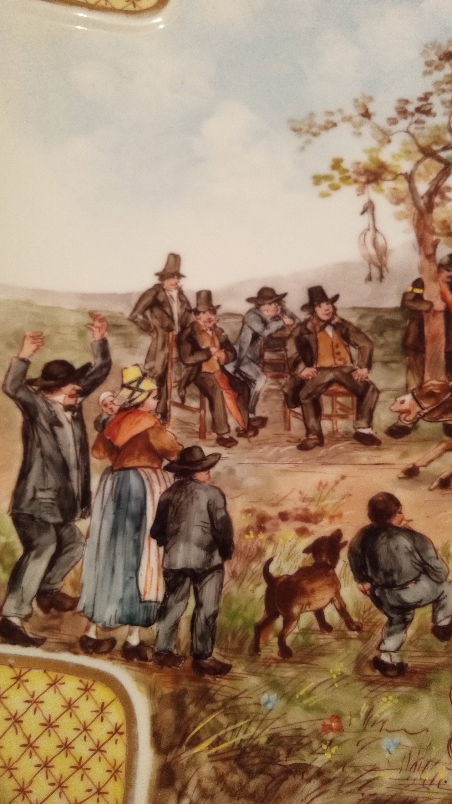 DRAMATIC! French Hunting Scene Plate: "Auvergne (Chasse Aux Loups)" 🐺 Gilded Gold Border + FREE SHIPPING!