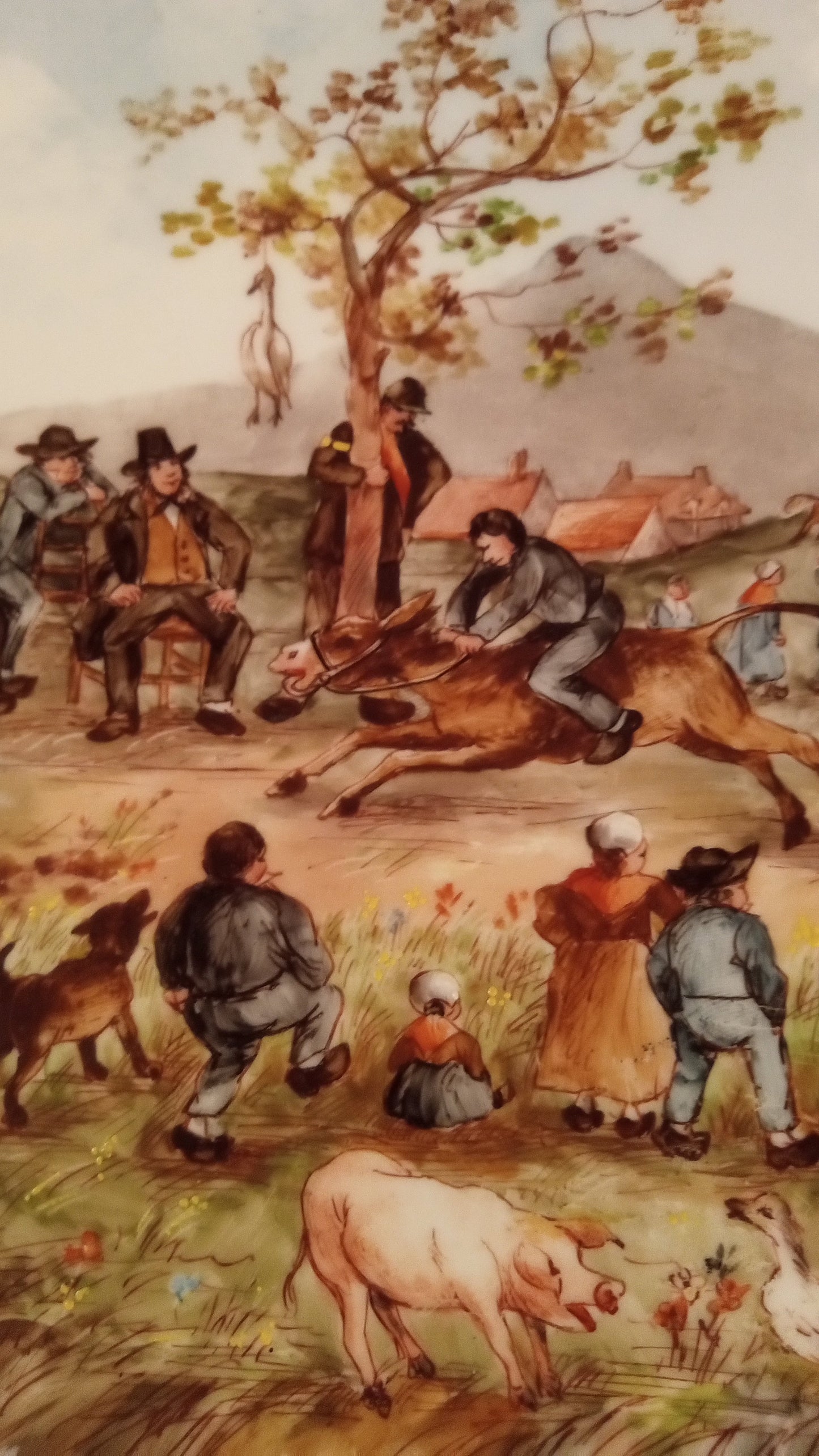 DRAMATIC! French Hunting Scene Plate: "Auvergne (Chasse Aux Loups)" 🐺 Gilded Gold Border + FREE SHIPPING!