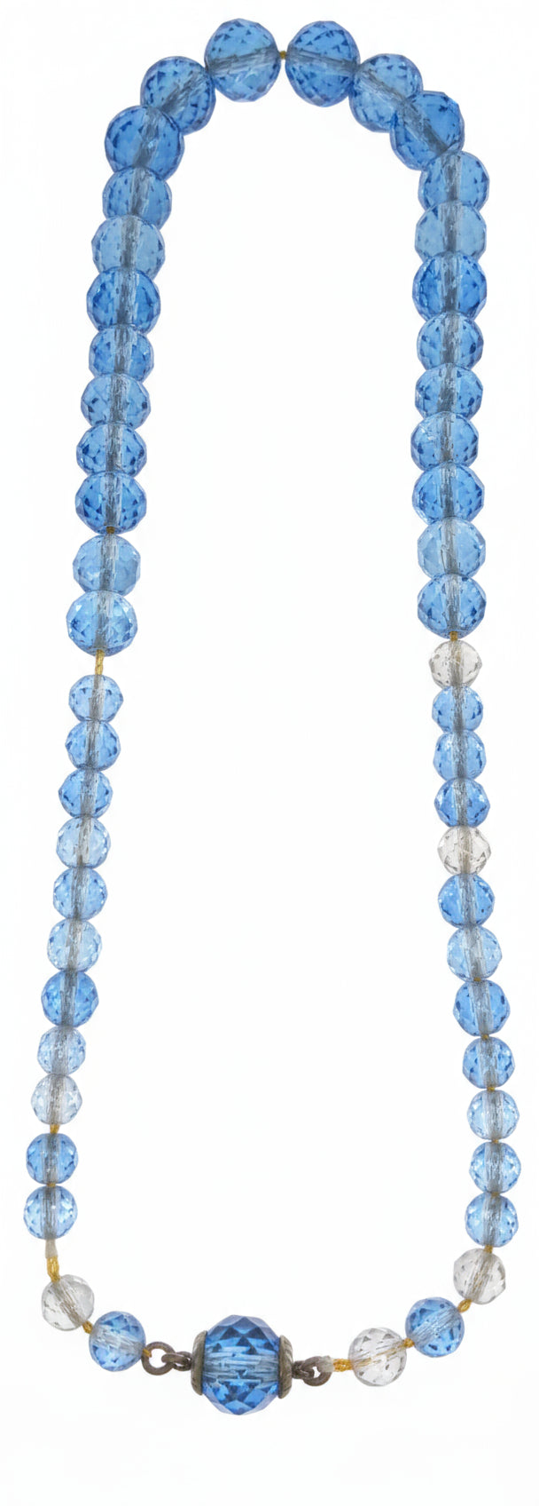 Vintage Art Deco Faceted Cut Glass Blue Crystal Necklace 16" Long