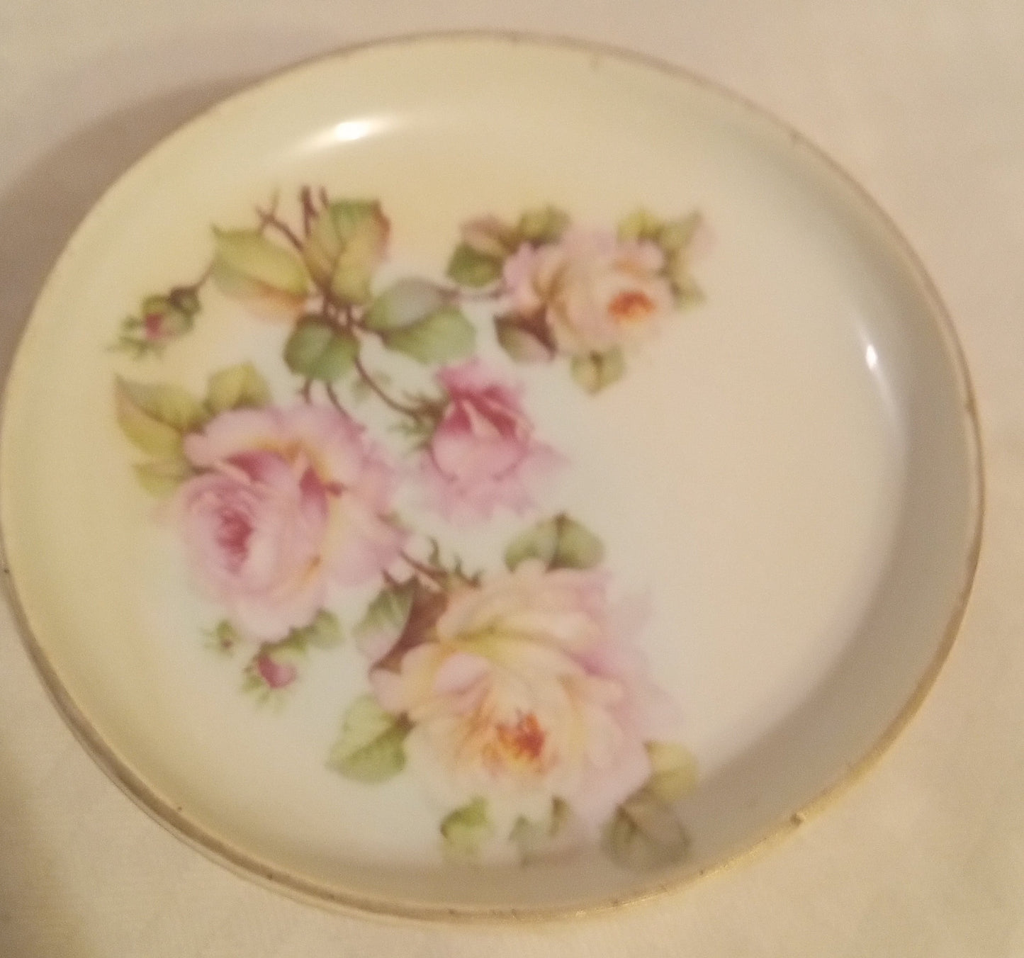 Antique Austrian Porcelain Pedestal Comport | Edwardian Pink Roses Gold Trim | Single Candy Dish, Near-Mint with Patina