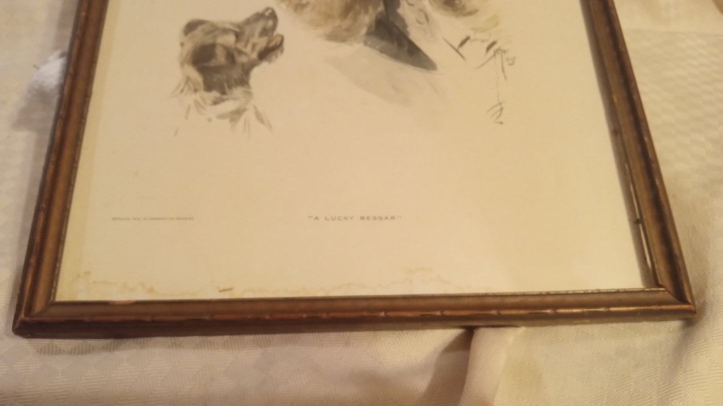 Vintage 1930s “A Lucky Beggar” Cosmopolitan Magazine Art Print – Framed Behind Glass – Classic Americana Illustration