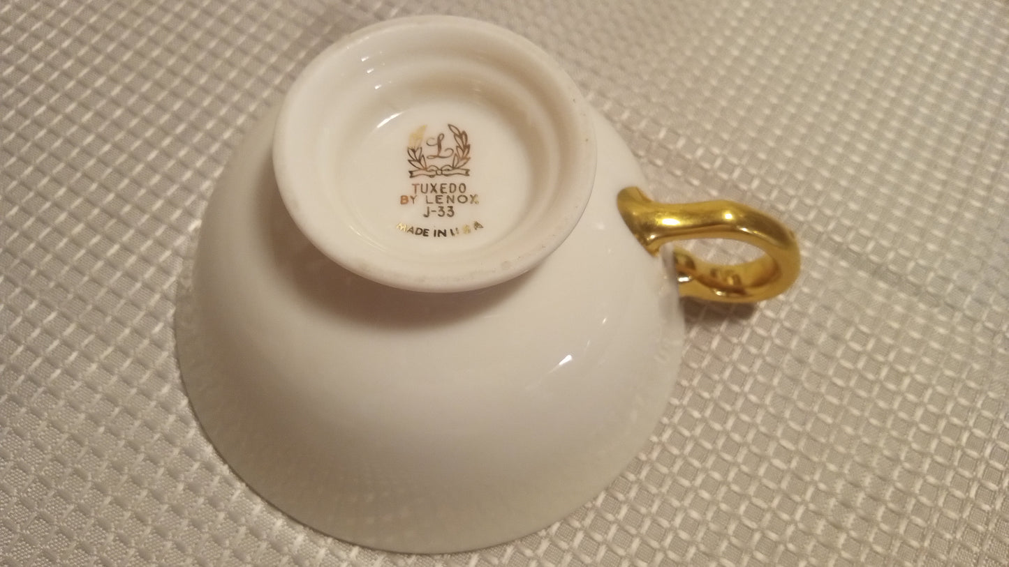 Mint! Lenox Tuxedo Teacup J33 Real Gold Band - Vintage U.S.A.