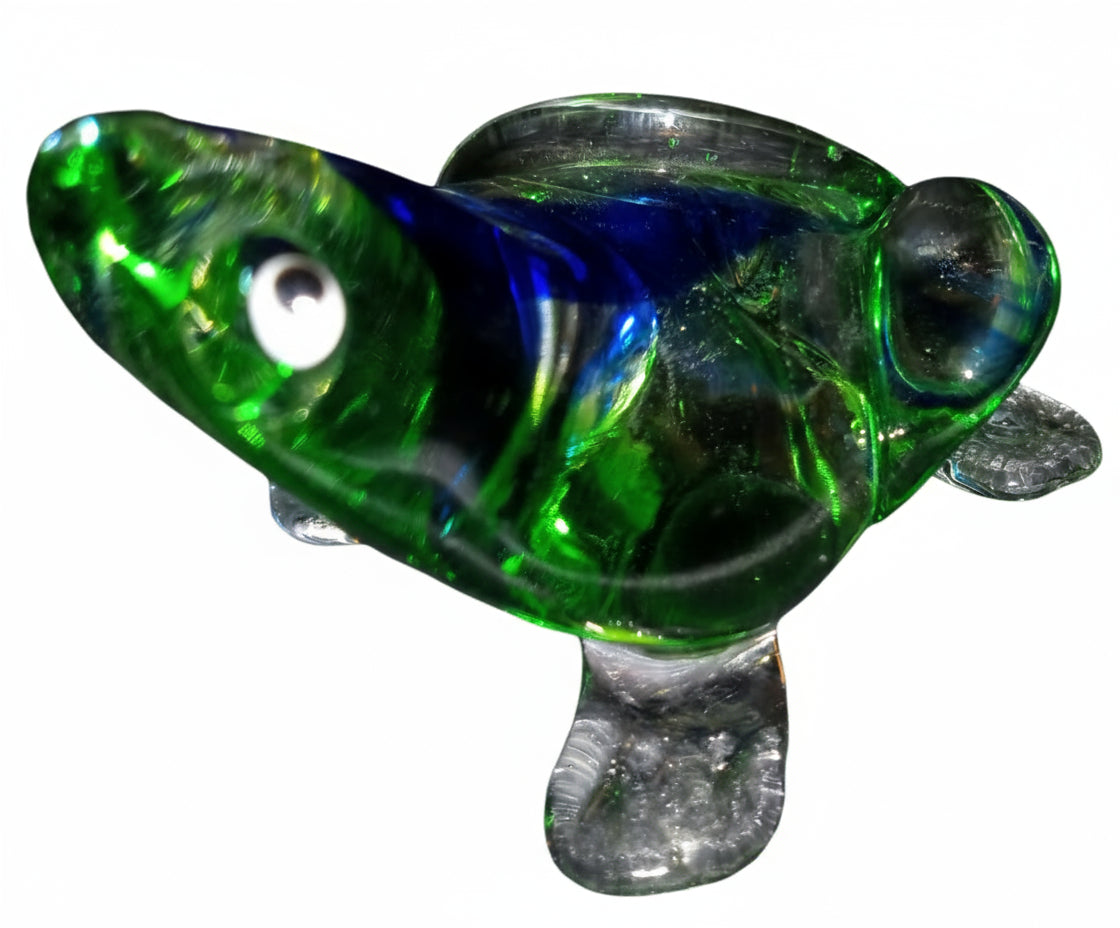 Vintage Murano-Esque Art Hand Blown Glass Blue & Green Frog Figurine