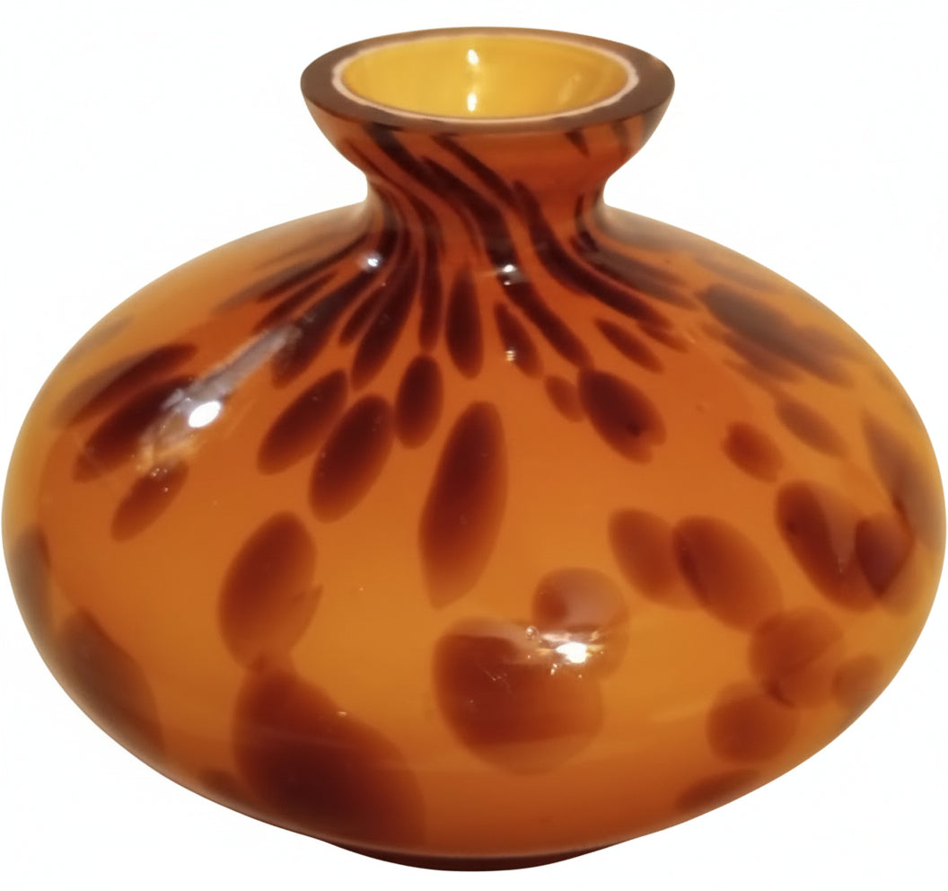 Classic Tortoiseshell Spotted Art Glass Bud Vase | MCM Murano Style