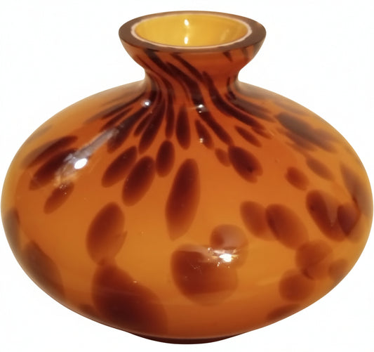 Classic Tortoiseshell Spotted Art Glass Bud Vase | MCM Murano Style