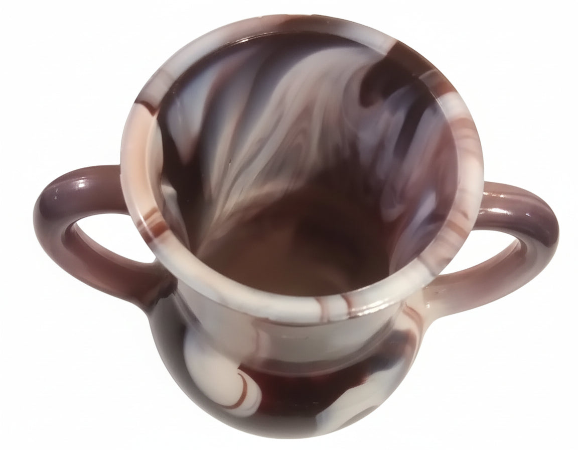 Vintage Brown & White Slag Glass 3.5" Handled Cup / Miniature Urn | End-of-Day Swirl