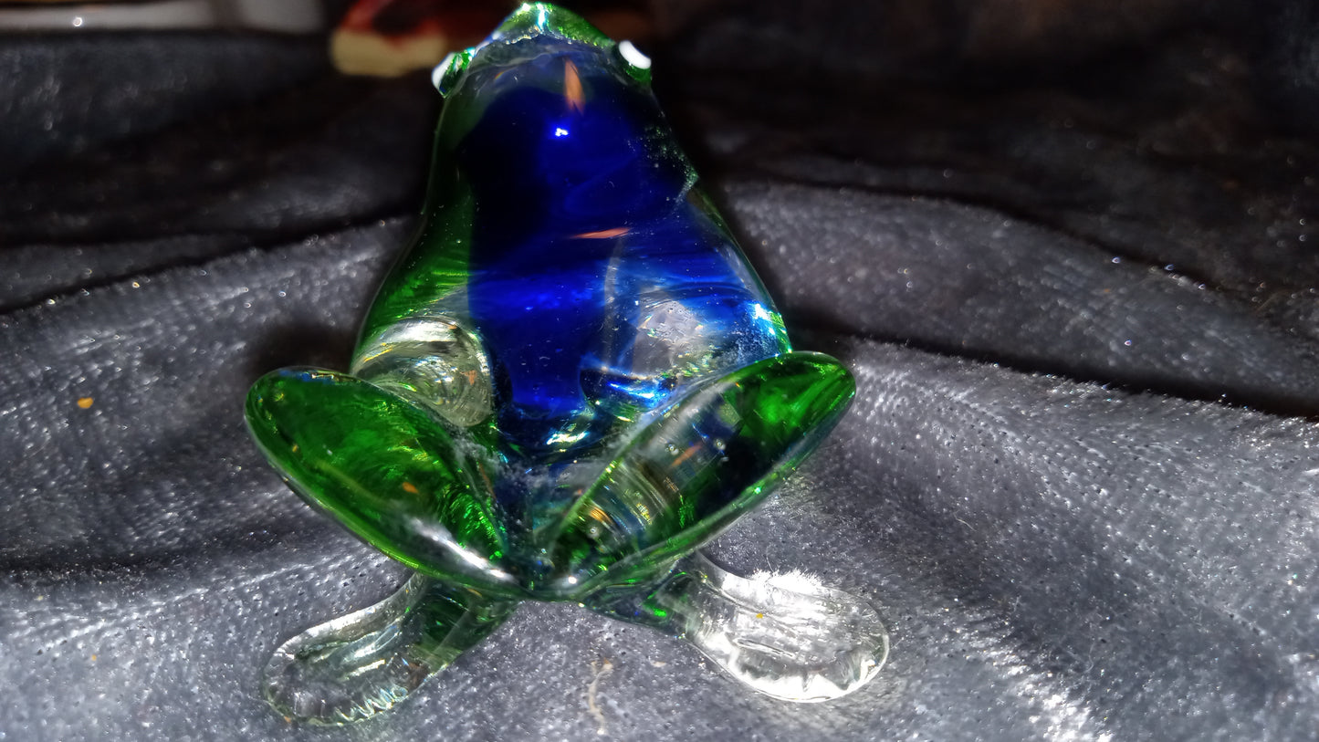 Vintage Murano-Esque Art Hand Blown Glass Blue & Green Frog Figurine