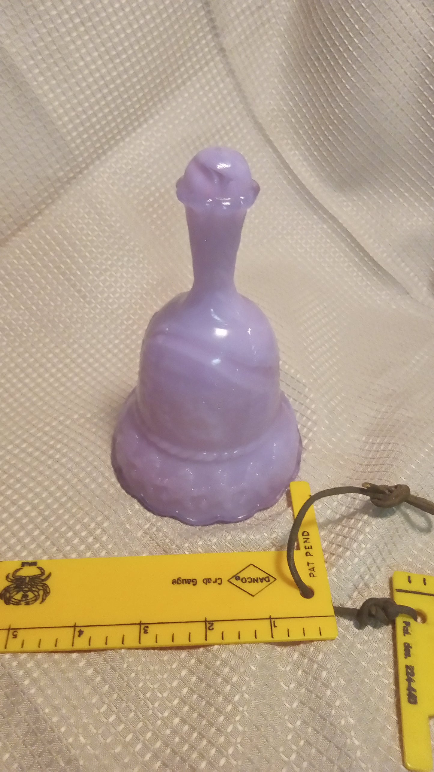Vintage Purple Slag Glass Christmas Bell - Lavender Winter Scene Figural Art Glass