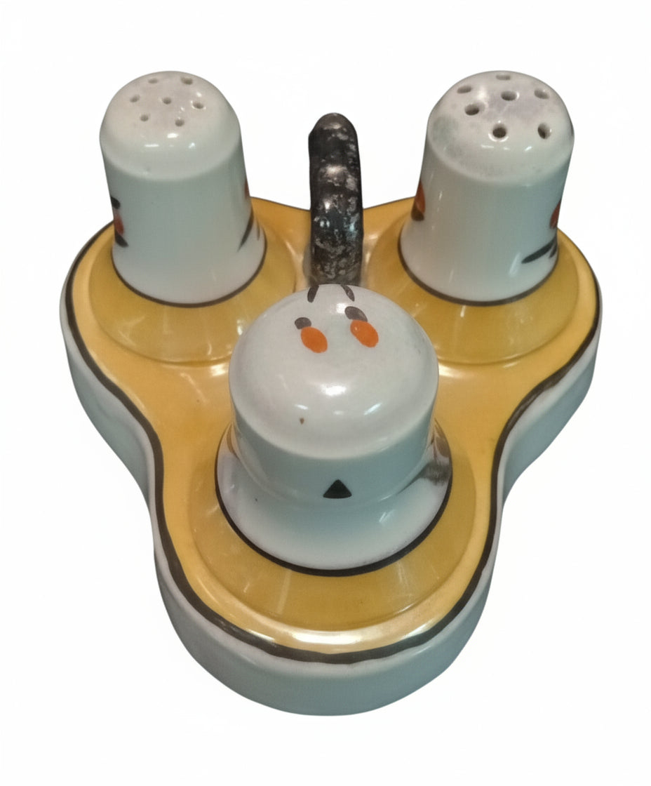 Adorable Mid-Century Kitchen Trio! Japanese Salt, Pepper & Condiment Caddy with Handle
