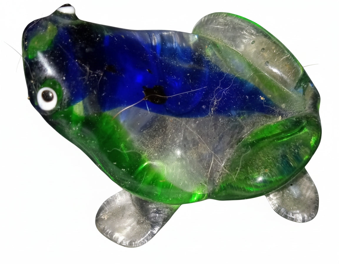 Vintage Murano-Esque Art Hand Blown Glass Blue & Green Frog Figurine